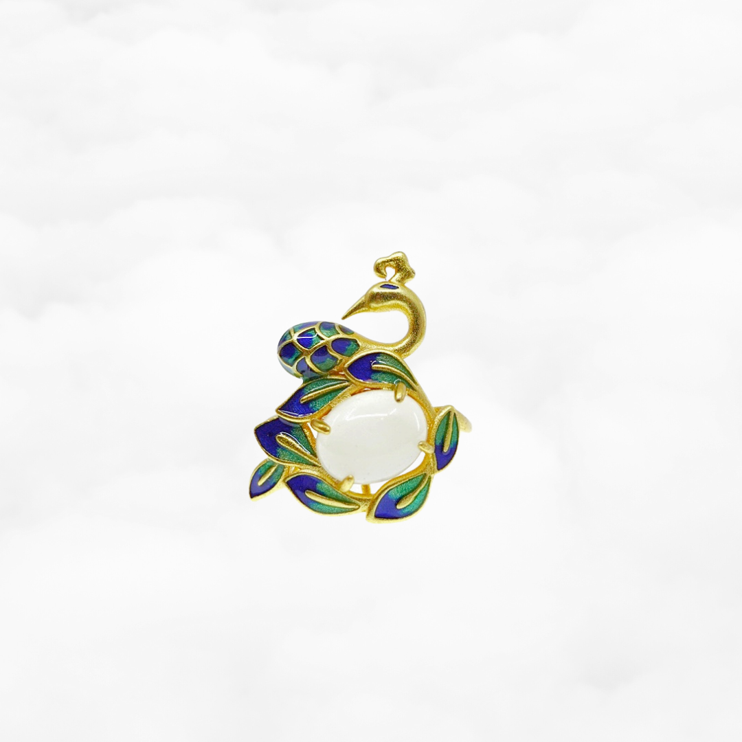 Gold Enamel Peacock Ring - Yun Boutique