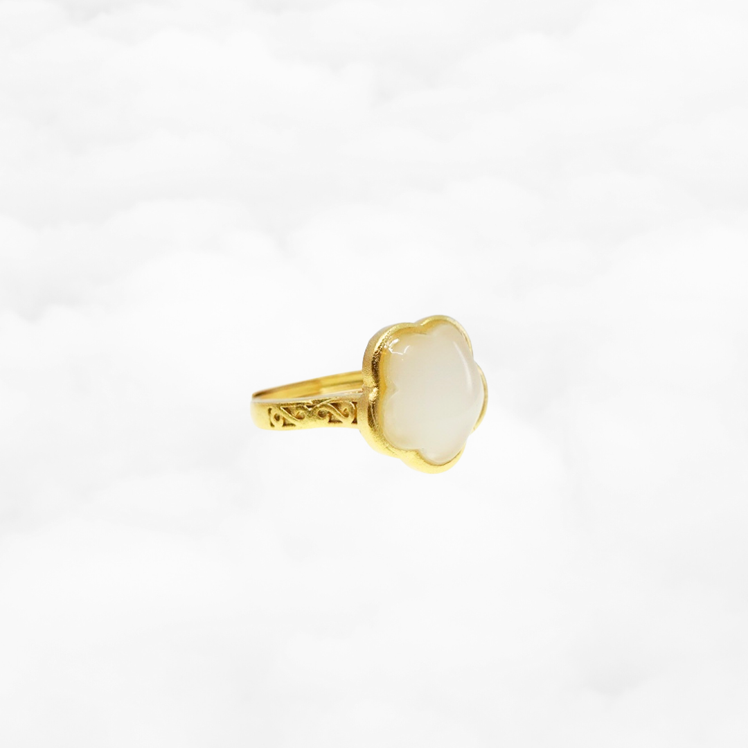 White Jade Plum Blossom Flower Ring - Yun Boutique