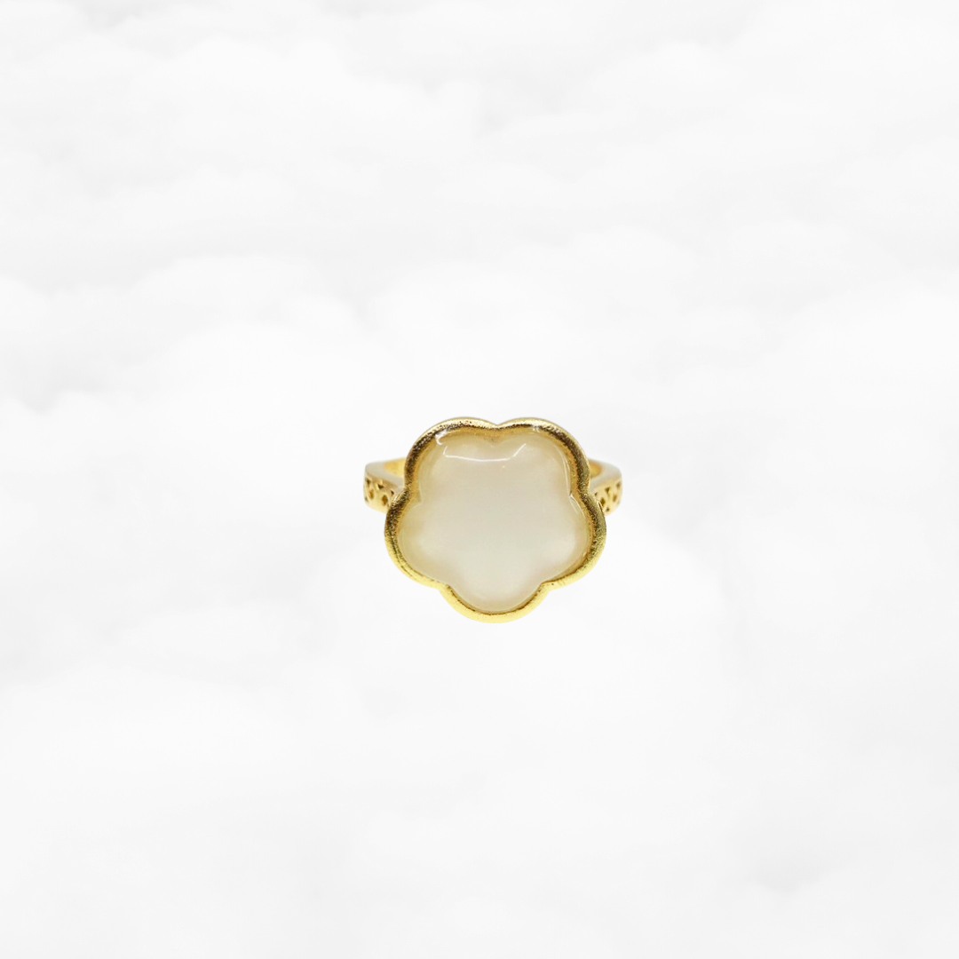 White Jade Plum Blossom Flower Ring - Yun Boutique