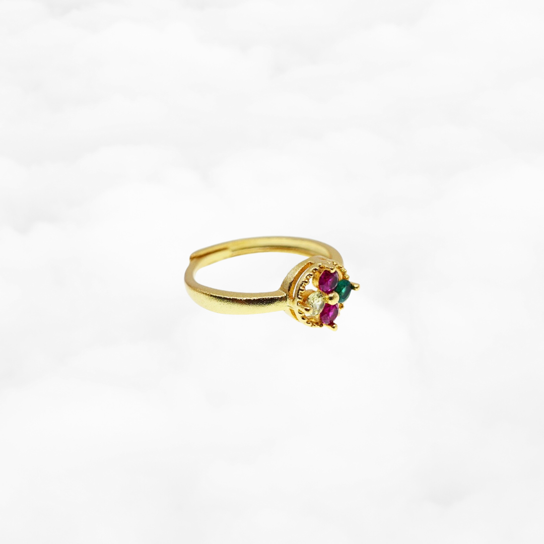 Gold Gemstone Flower Ring - Yun Boutique