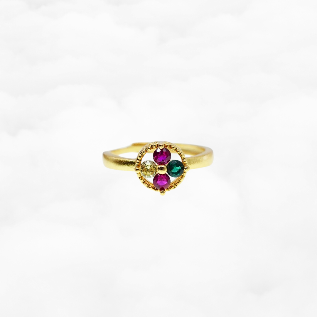 Gold Gemstone Flower Ring - Yun Boutique