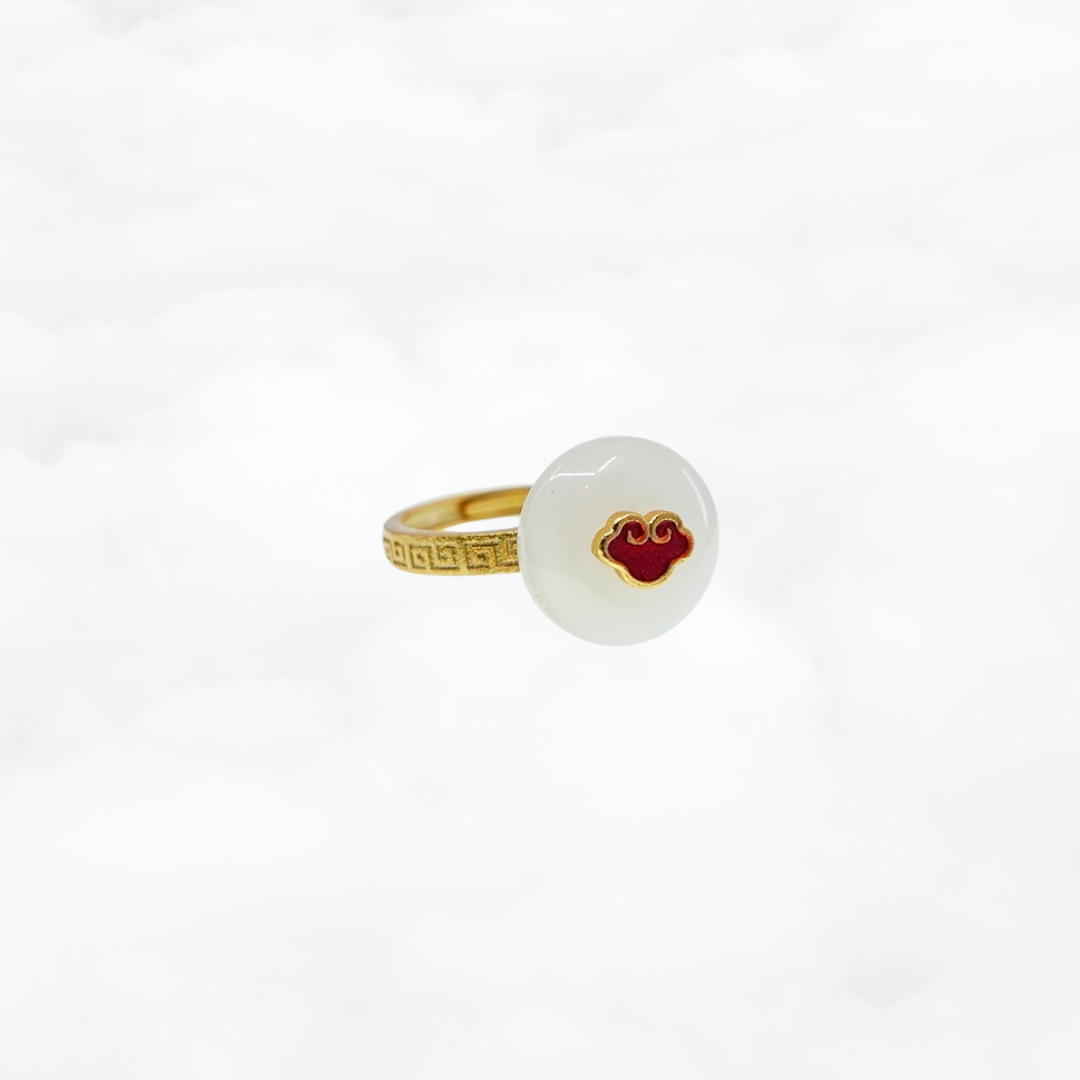 White Jade Auspicious Cloud Ring - Yun Boutique