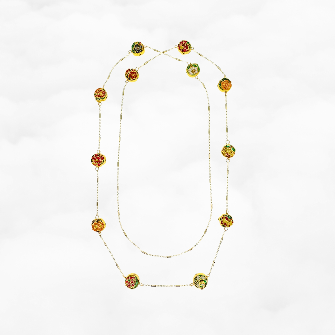 Enamel Chinese Month Flower Necklace - Yun Boutique