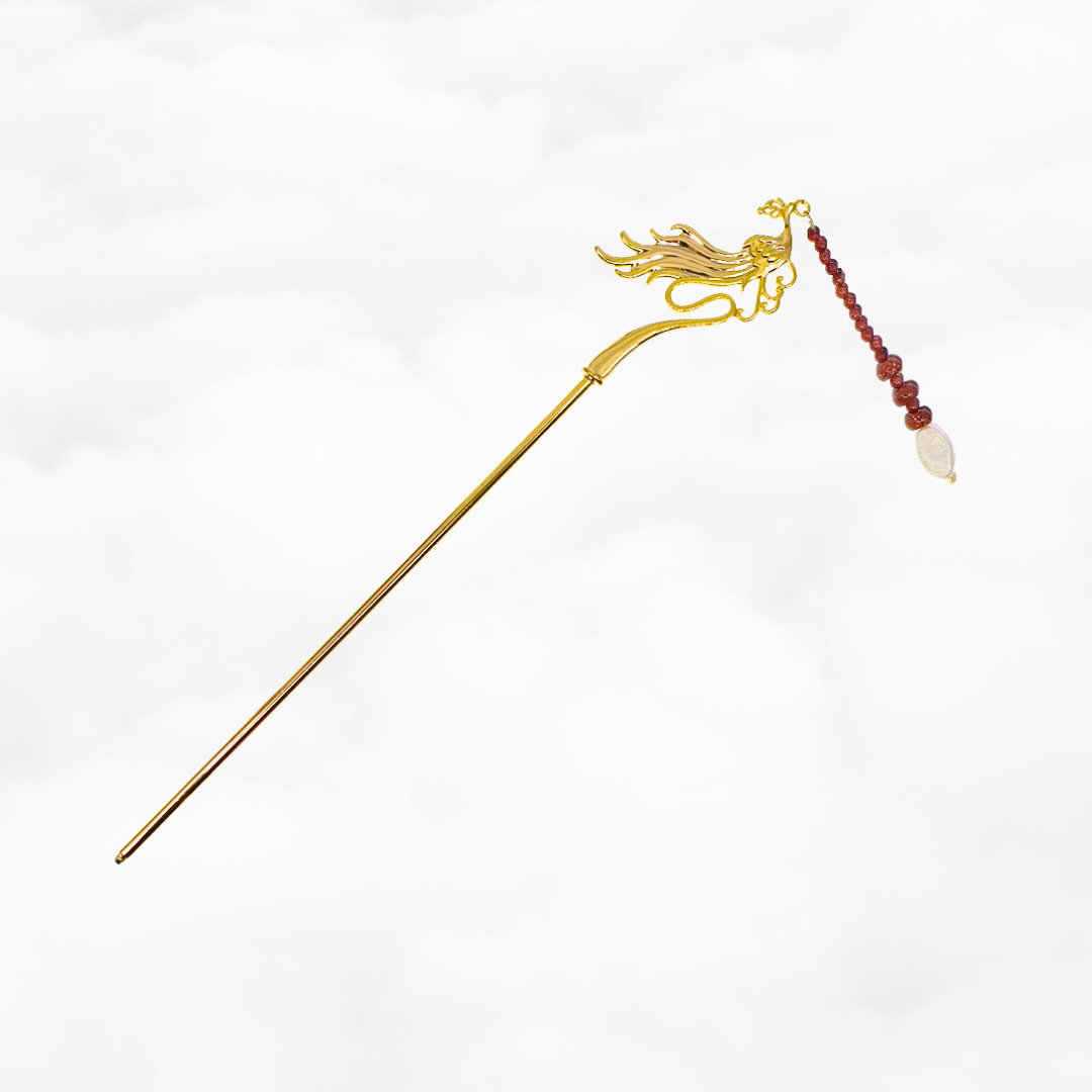 Phoenix Gemstone Tassel Hairstick - Yun Boutique