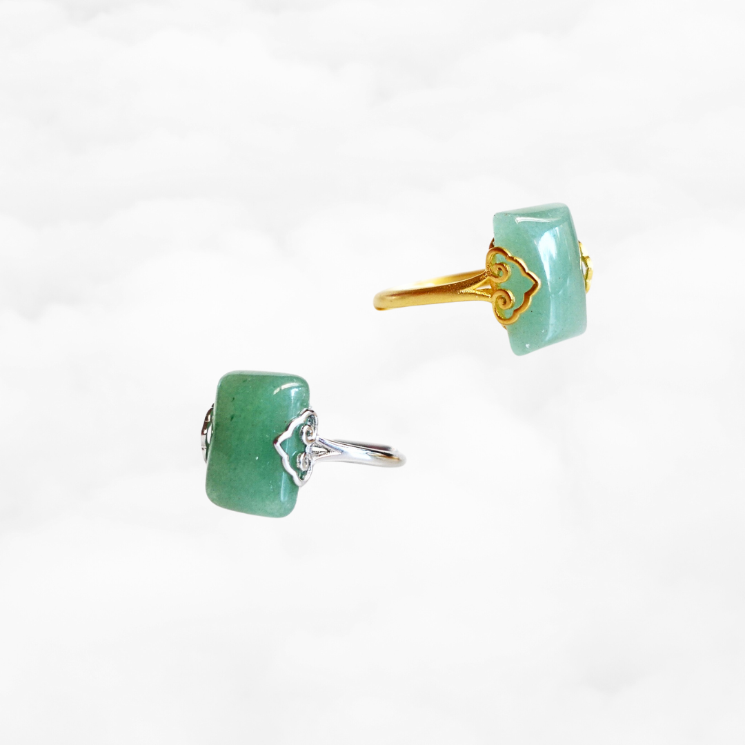 Gold Rectangle Green Aventurine Ring