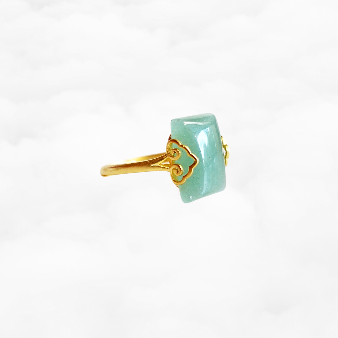 Gold Rectangle Green Aventurine Ring