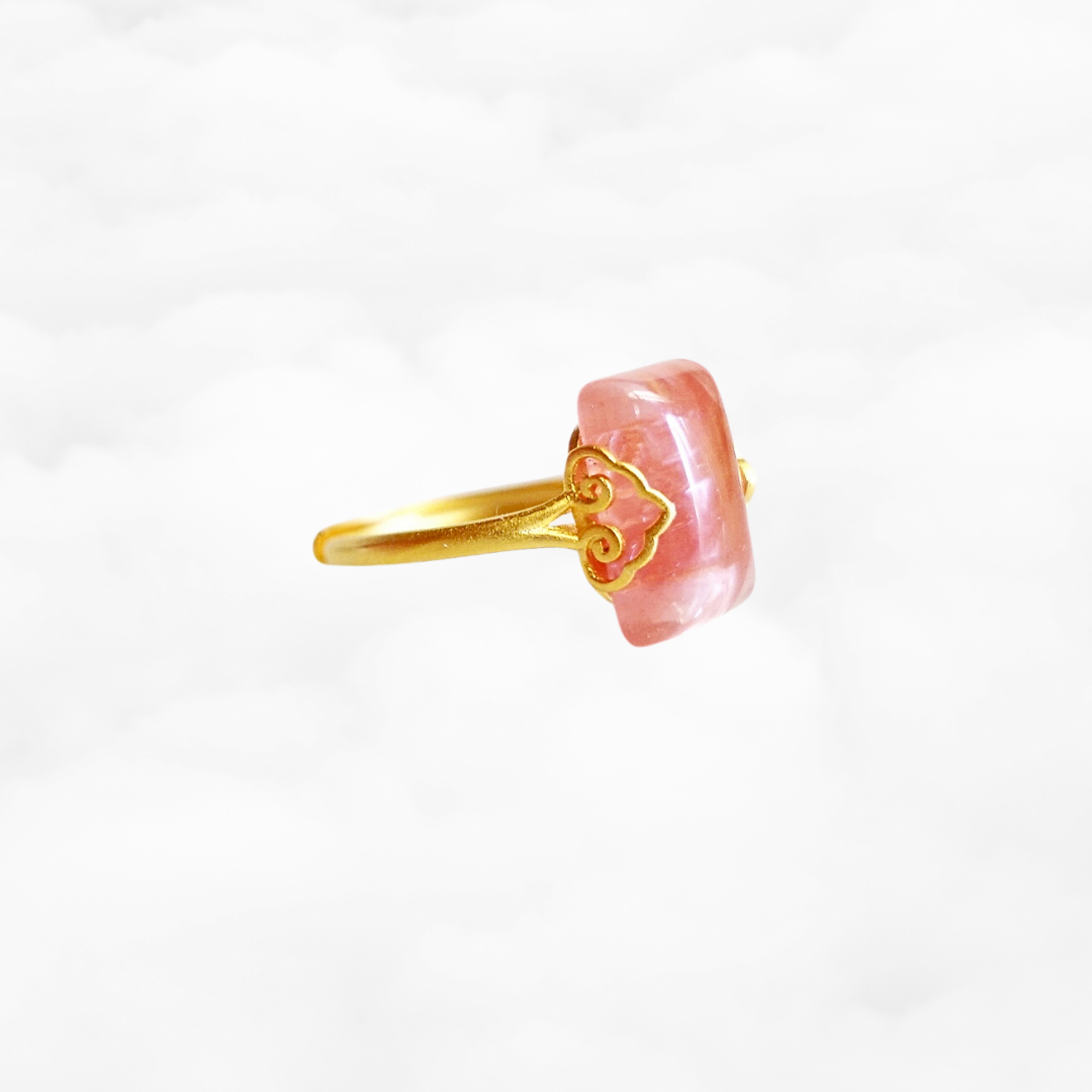 Gold Rectangle Cherry Quartz Ring - Yun Boutique