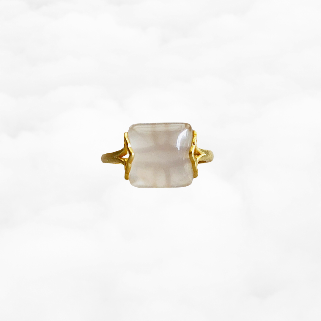 Gold Square White Agate Ring