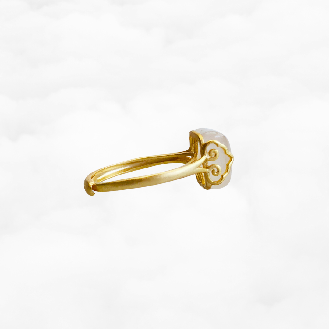 Gold Square White Agate Ring