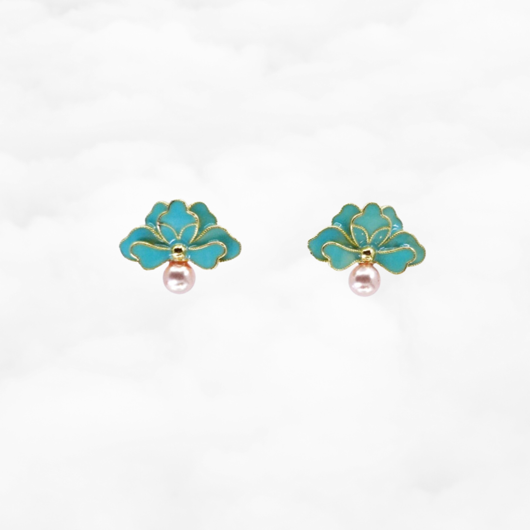 Imitation Kingfisher Enamel Flora Stud Earrings