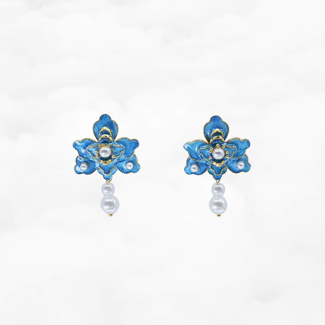 Imitation Kingfisher Enamel Floral Studs Earrings - Yun Boutique