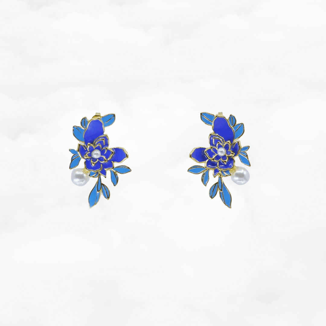 Imitation Kingfisher Enamel Floral Stud Earrings