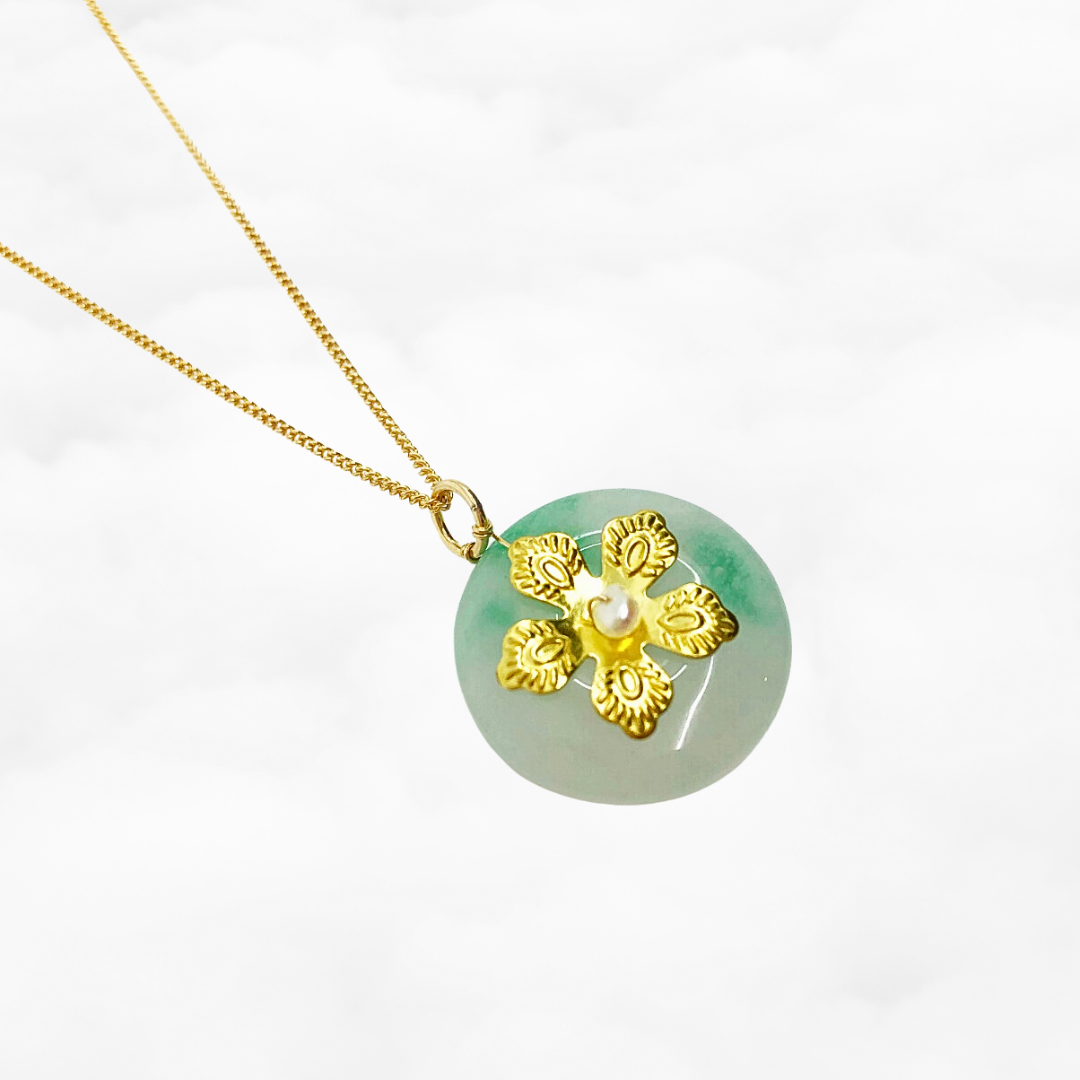 Gold Floral Jade Necklace