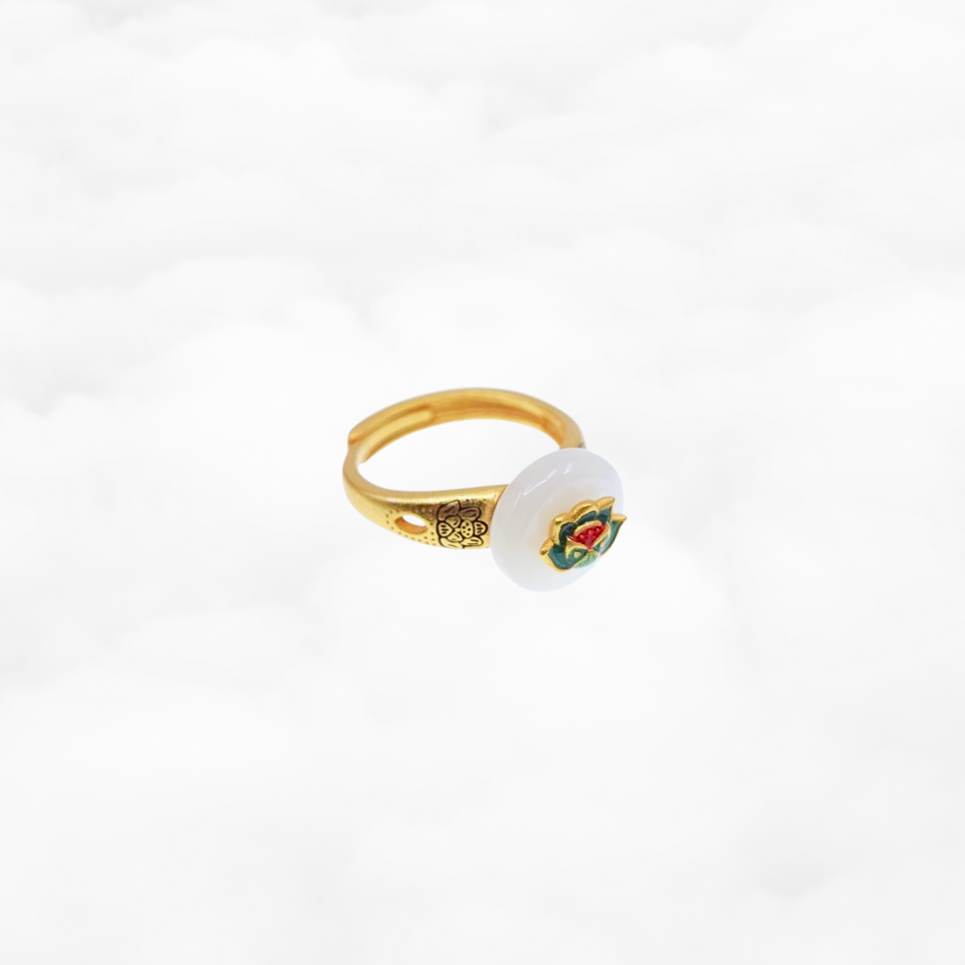 White Jade Auspicious Lotus Ring