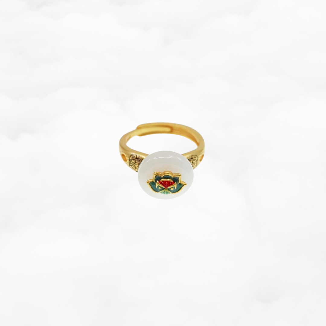 White Jade Auspicious Lotus Ring