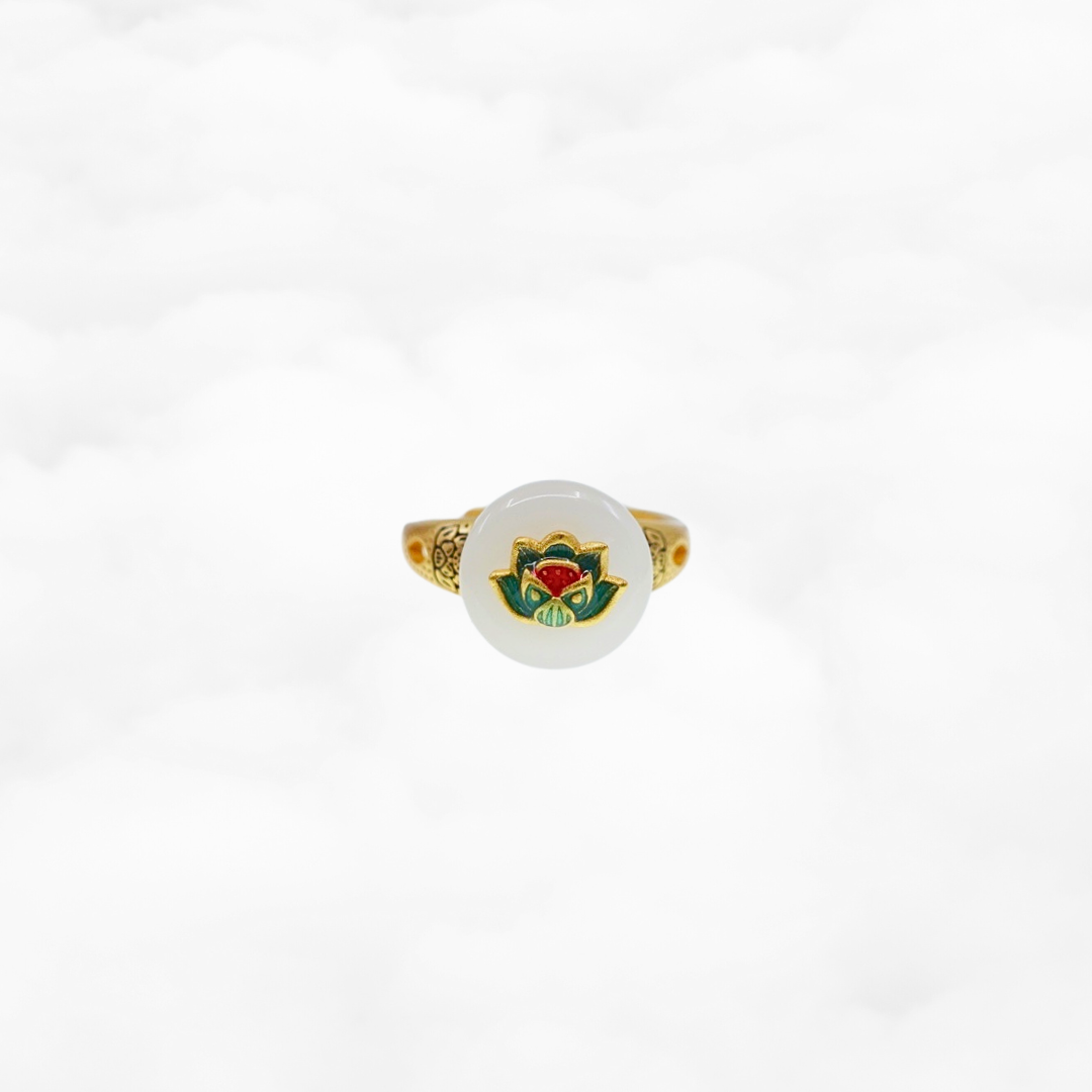 White Jade Auspicious Lotus Ring