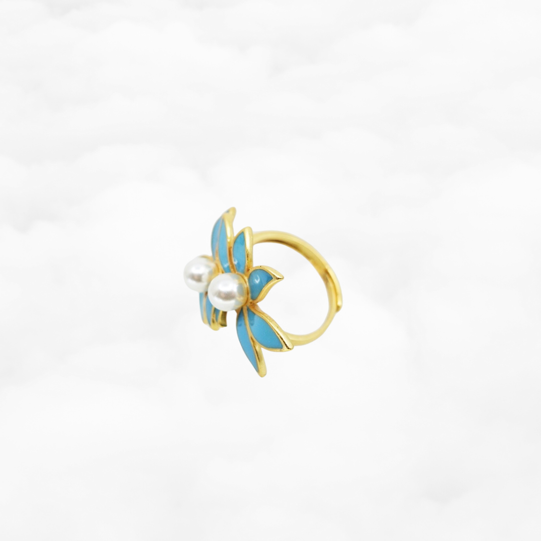 Gold Enamel Orchid Ring