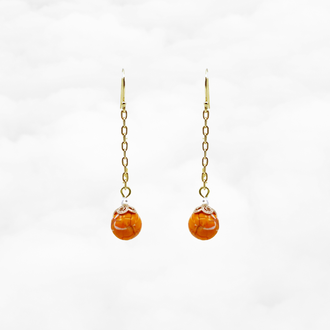 Gold Plated Orange Howlite Earrings