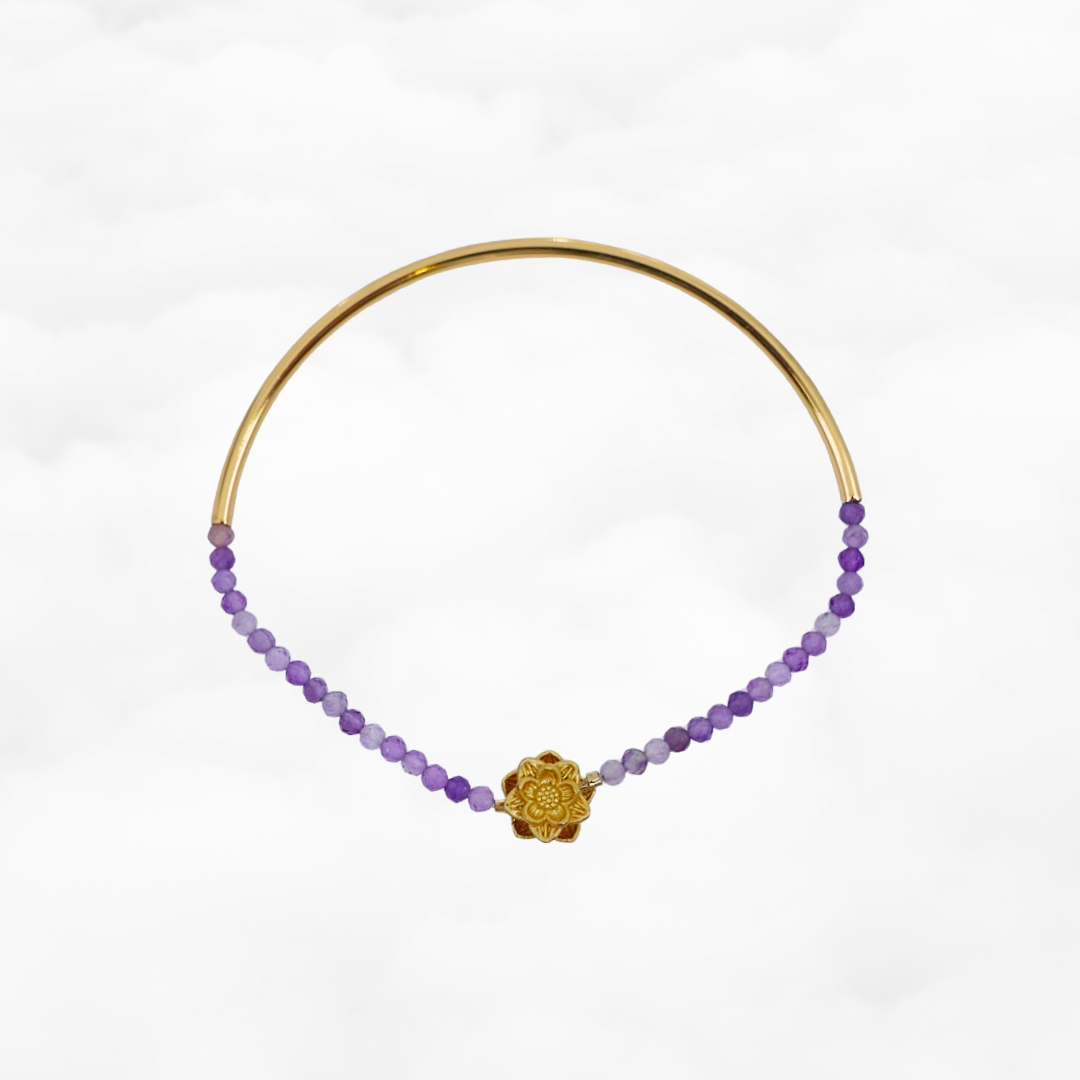 Half Bangle Lotus Amethyst Bracelet - Yun Boutique