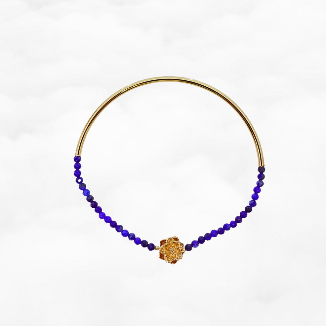 Half Bangle Lotus Lapis Bracelet - Yun Boutique