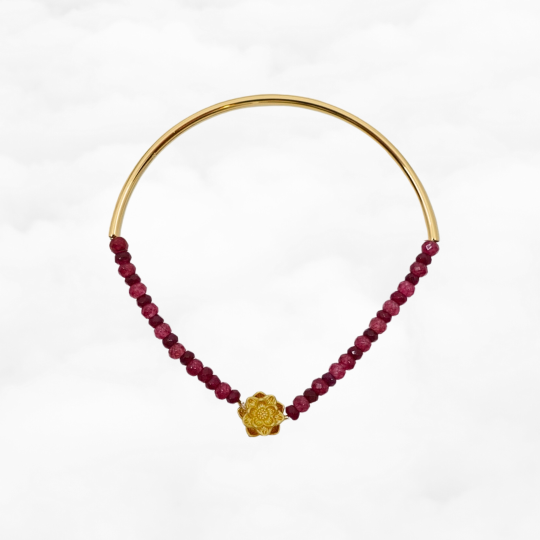 Half Bangle Lotus Ruby Bracelet - Yun Boutique