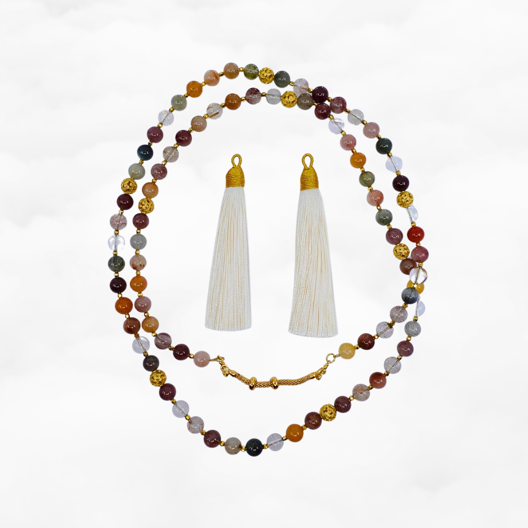 Return to Origin Beaded Rutilated Quartz Necklace with Tassels - Yun Boutique