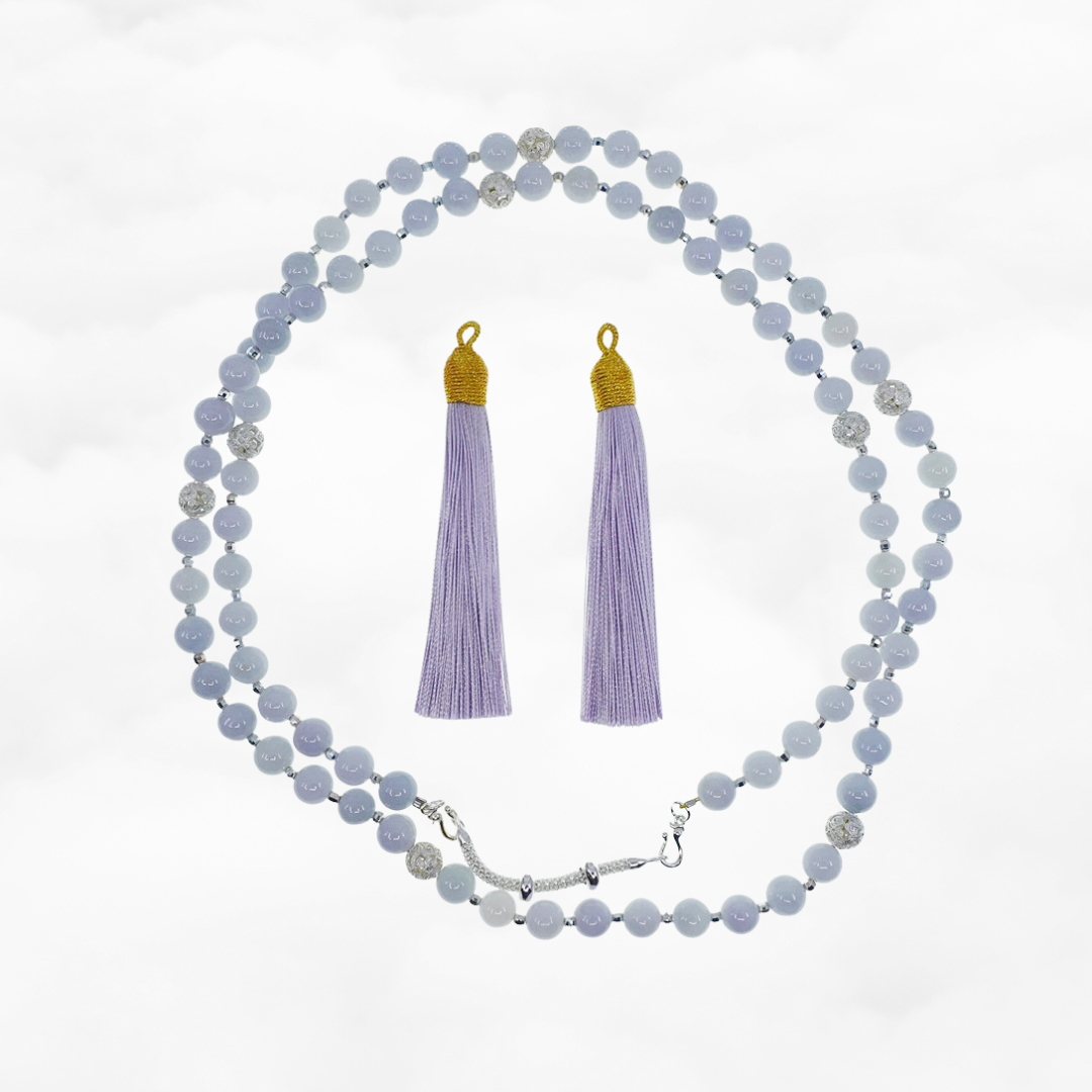 Return to Origin Beaded Purple Jadeite Necklace with Tassels - Yun Boutique