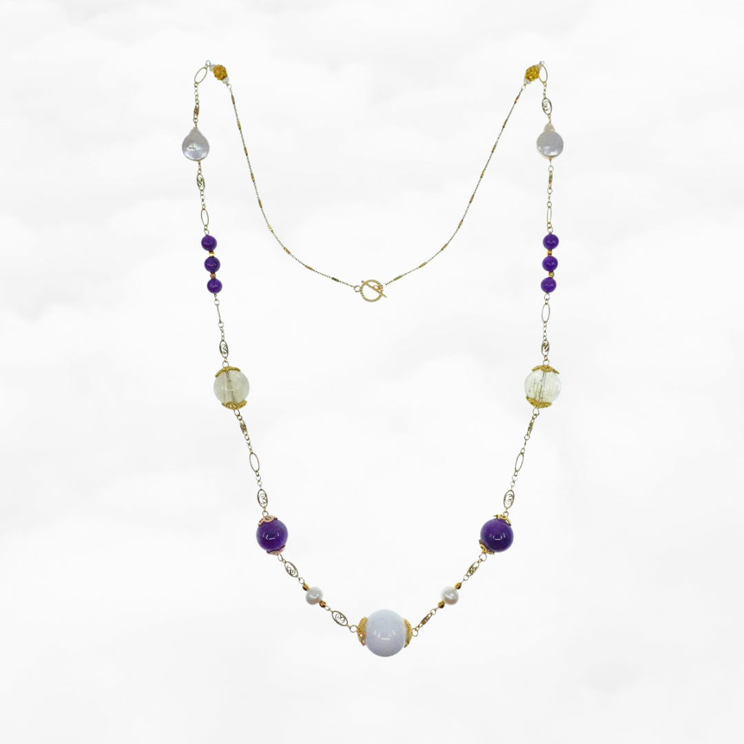 Winter Theme Gemstone Long Necklace - Yun Boutique