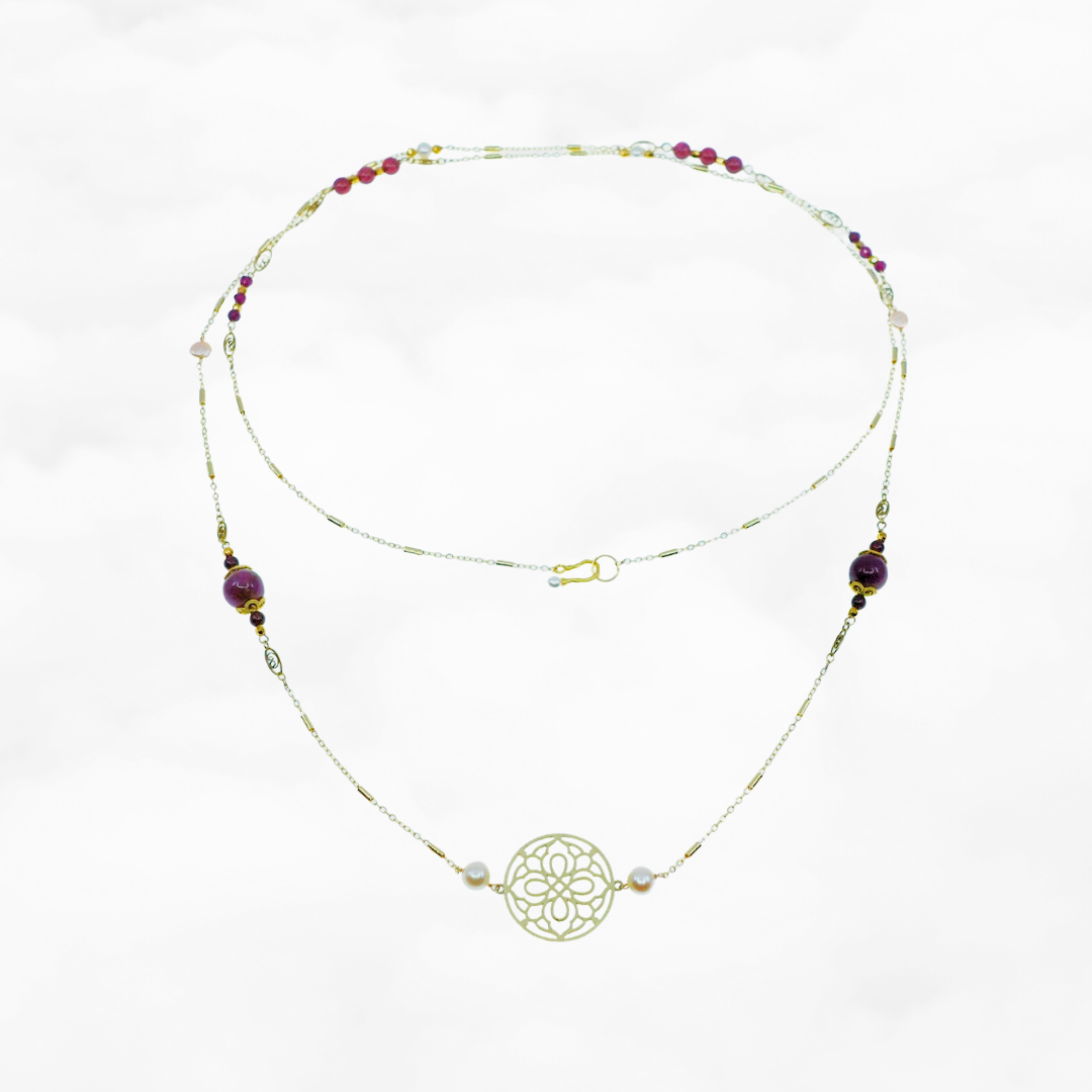 Autumn Ruby and Garnet Long Necklace - Yun Boutique