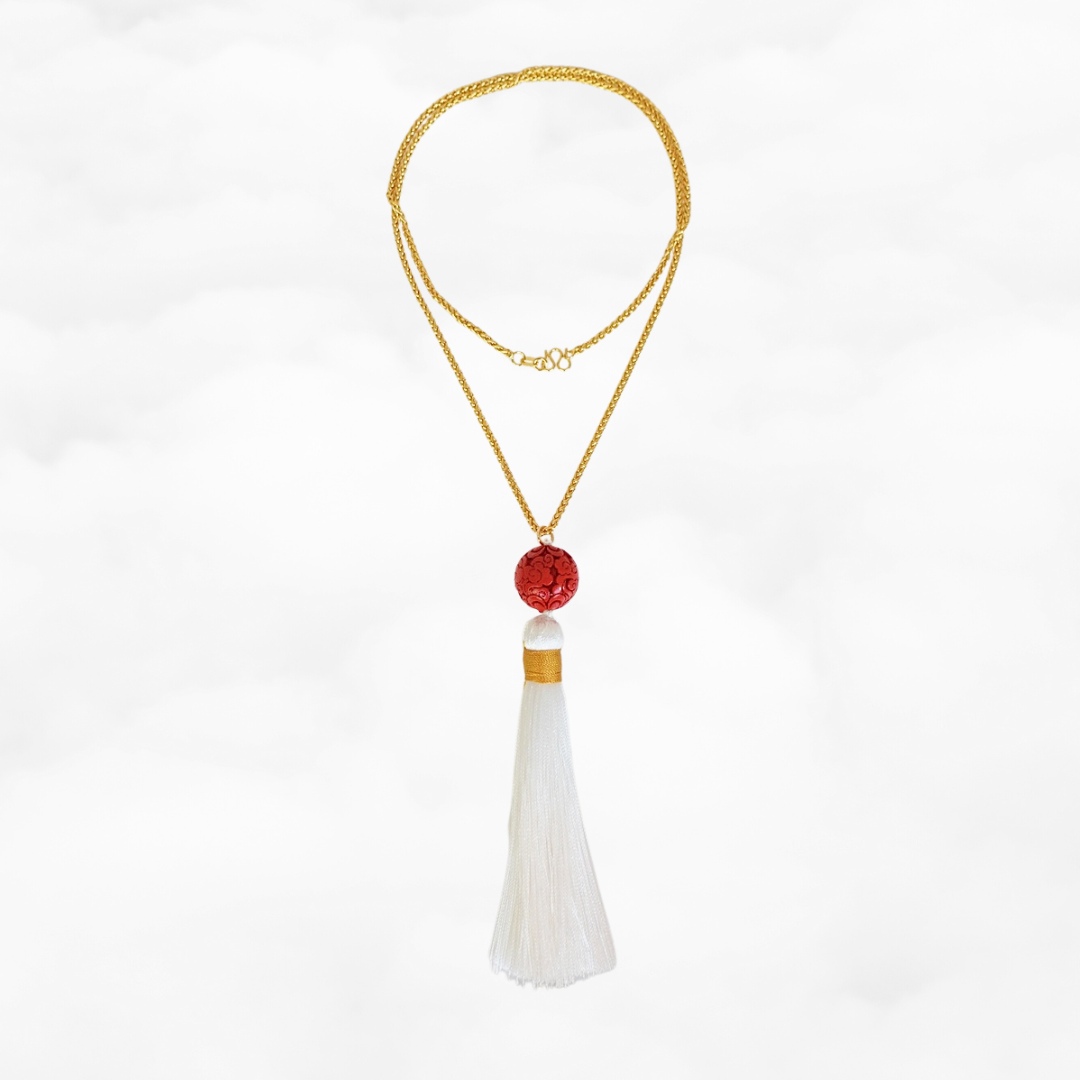 Auspicious Clouds Cinnabar Tassel Necklace - Yun Boutique