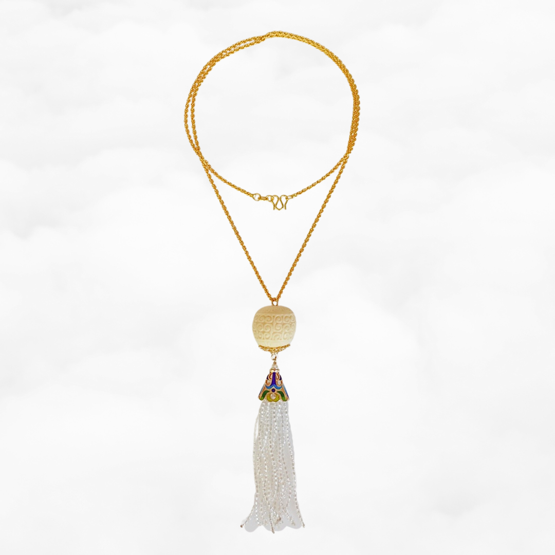 Auspicious Clouds Corozo Nuts Tassel Necklace - Yun Boutique