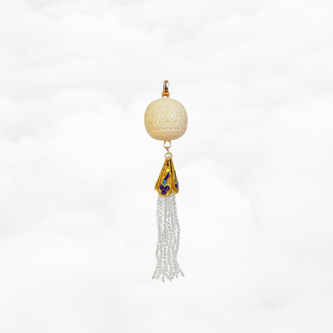 Auspicious Clouds Corozo Nuts Zircon Tassel Pendant - Yun Boutique