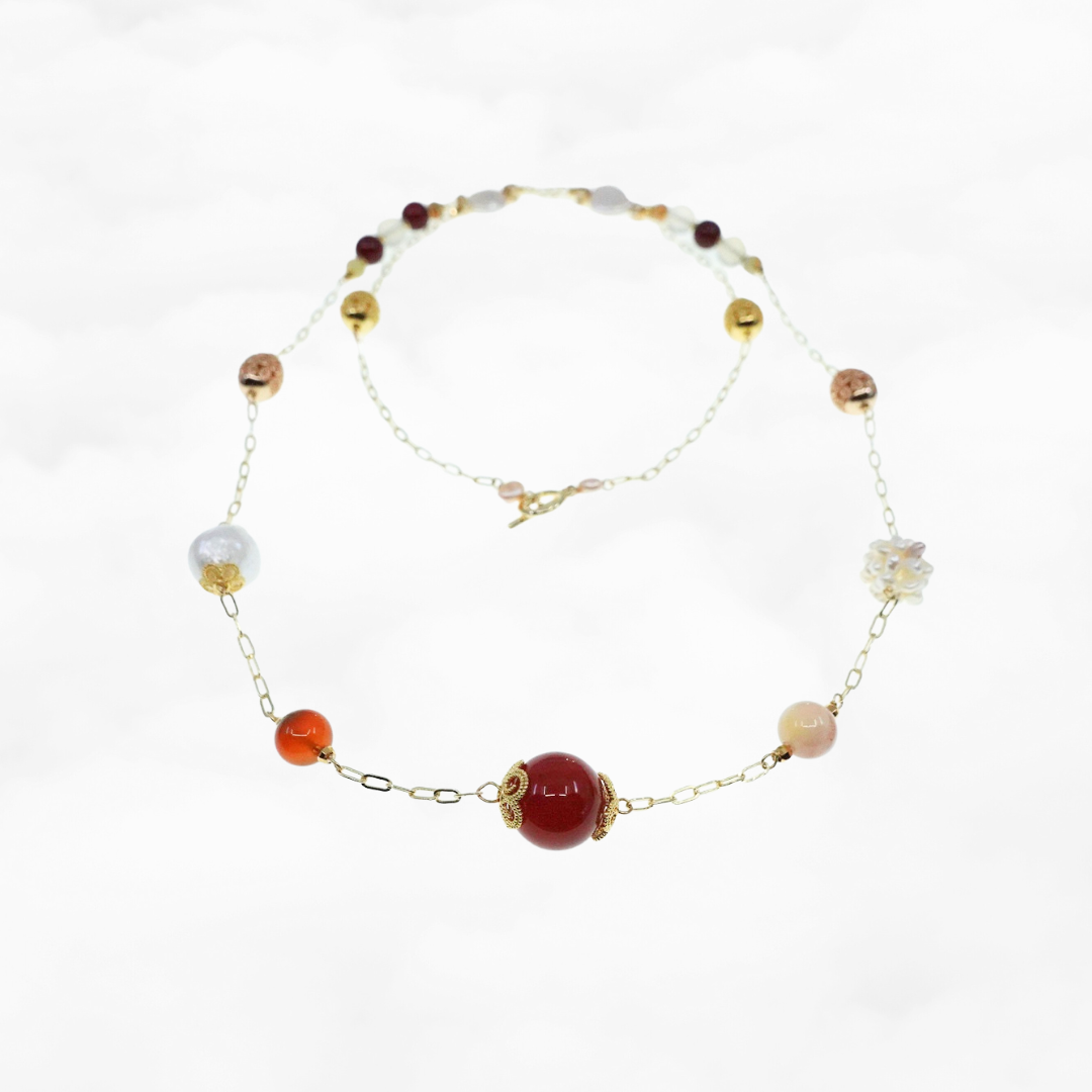 Autumn Carnelian and Agate Long Chain Necklace - Yun Boutique