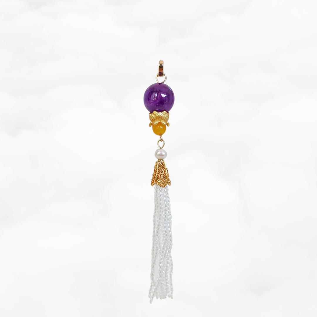 Amethyst Lotus Zircon Tassel Pendant - Yun Boutique