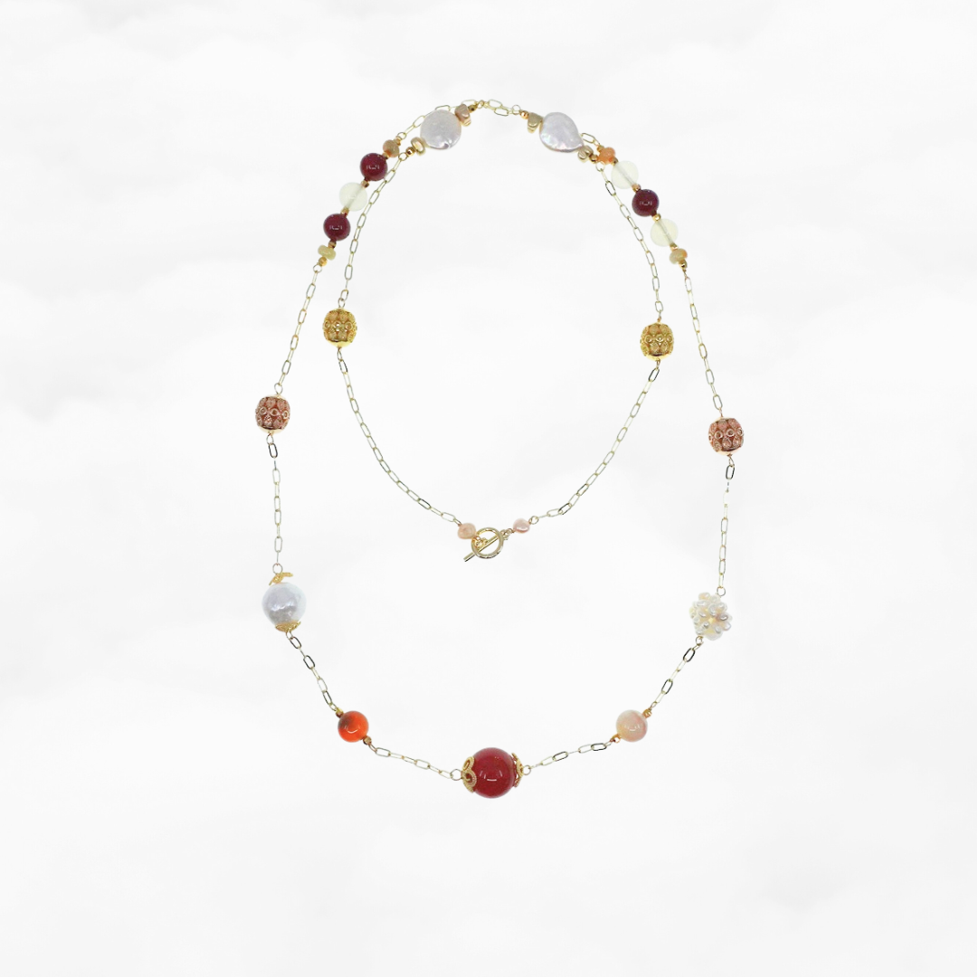 Autumn Carnelian and Agate Long Chain Necklace - Yun Boutique