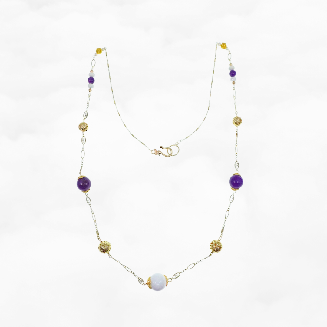 Winter Amethyst and Tridacna Long Chain Necklace - Yun Boutique