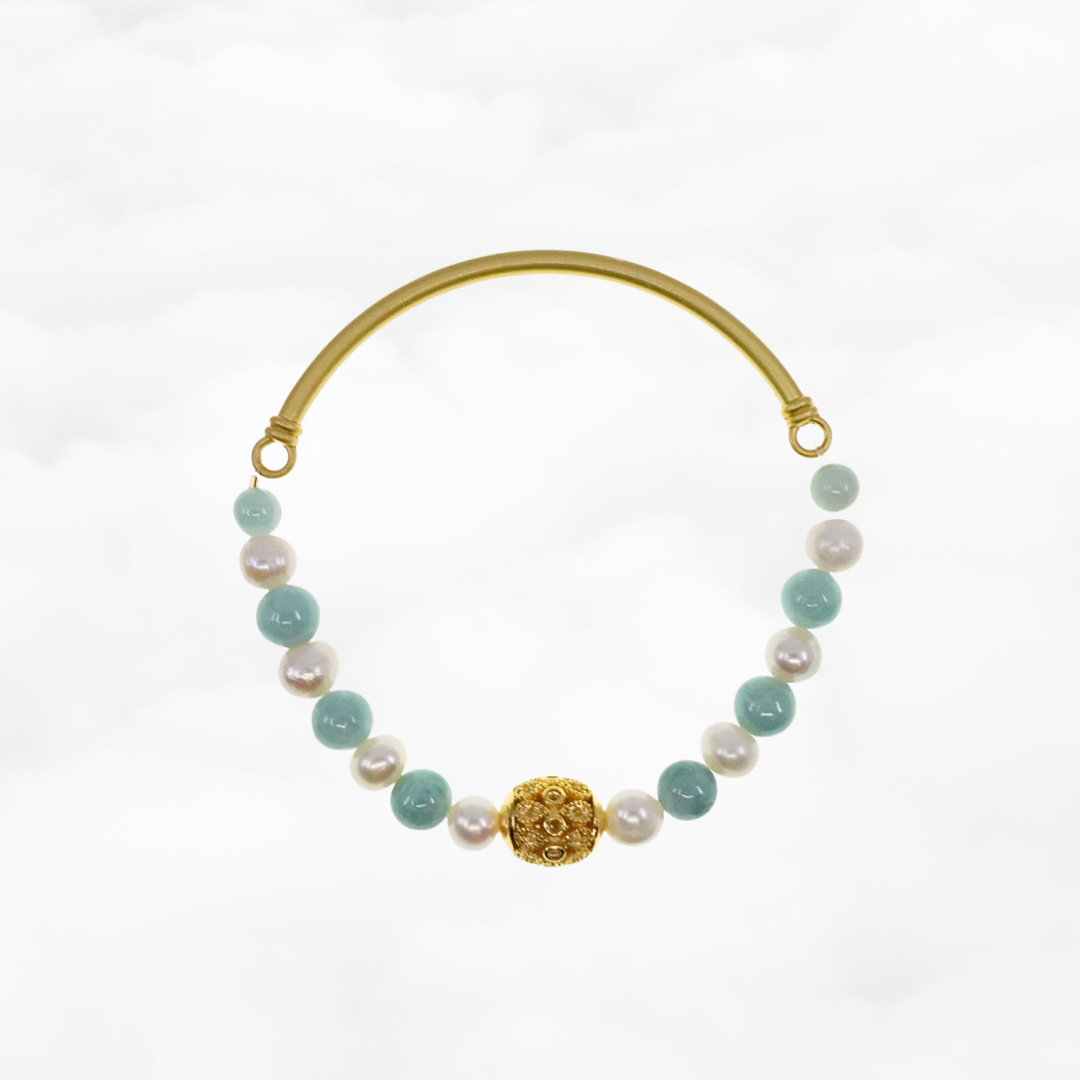 Half Bangle Jade and Pearl Bracelet - Yun Boutique