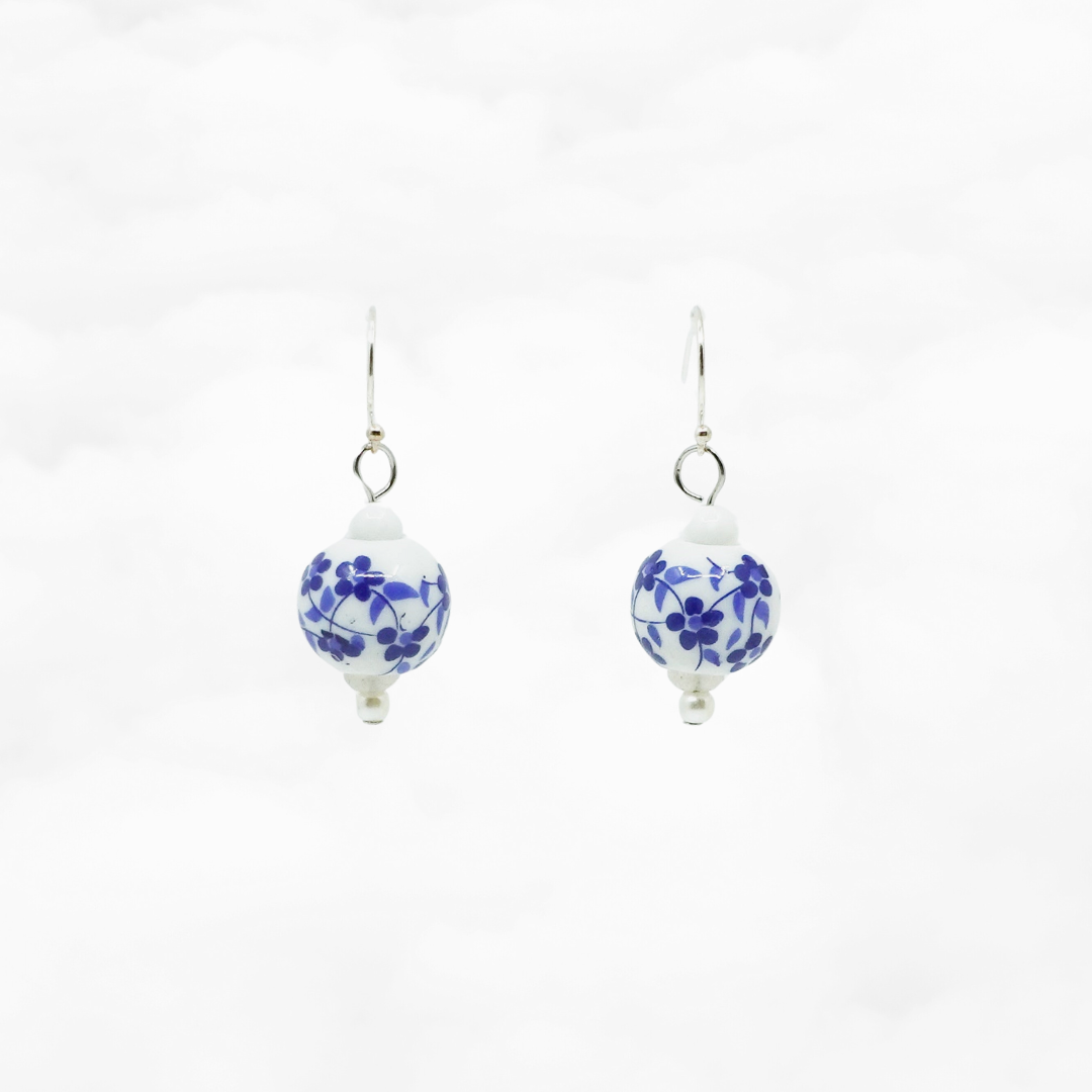 Blue Plum Blossom Porcelain Earrings - Yun Boutique