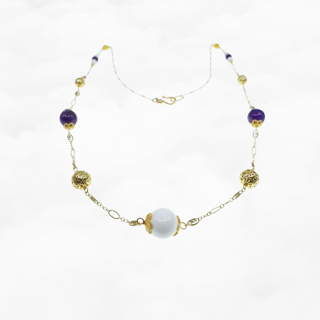 Winter Amethyst and Tridacna Long Chain Necklace - Yun Boutique