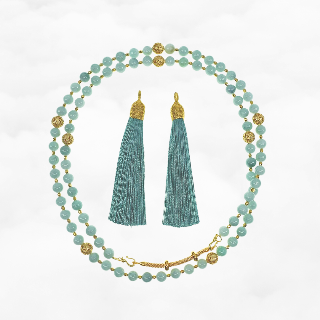 Return to Origin Multi-Style Green Jadeite Beaded Necklace with Tassels - Yun Boutique