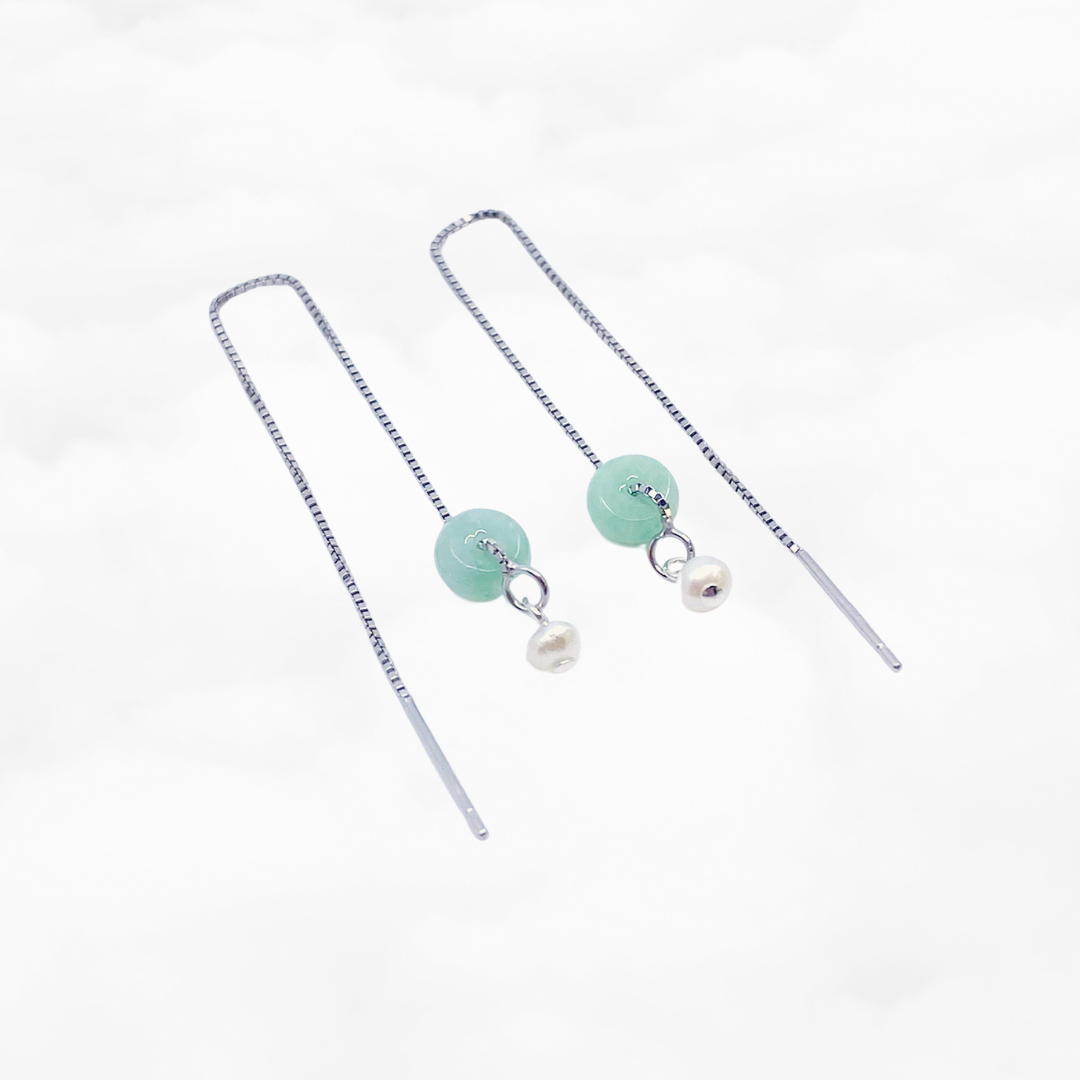 Multistyle Mint Green Jadeite And Pearl Thread Earrings - Yun Boutique