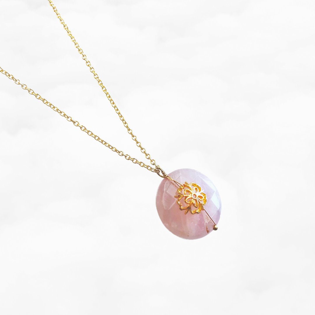 Plum Blossom Necklace in Rose Quartz - Yun Boutique