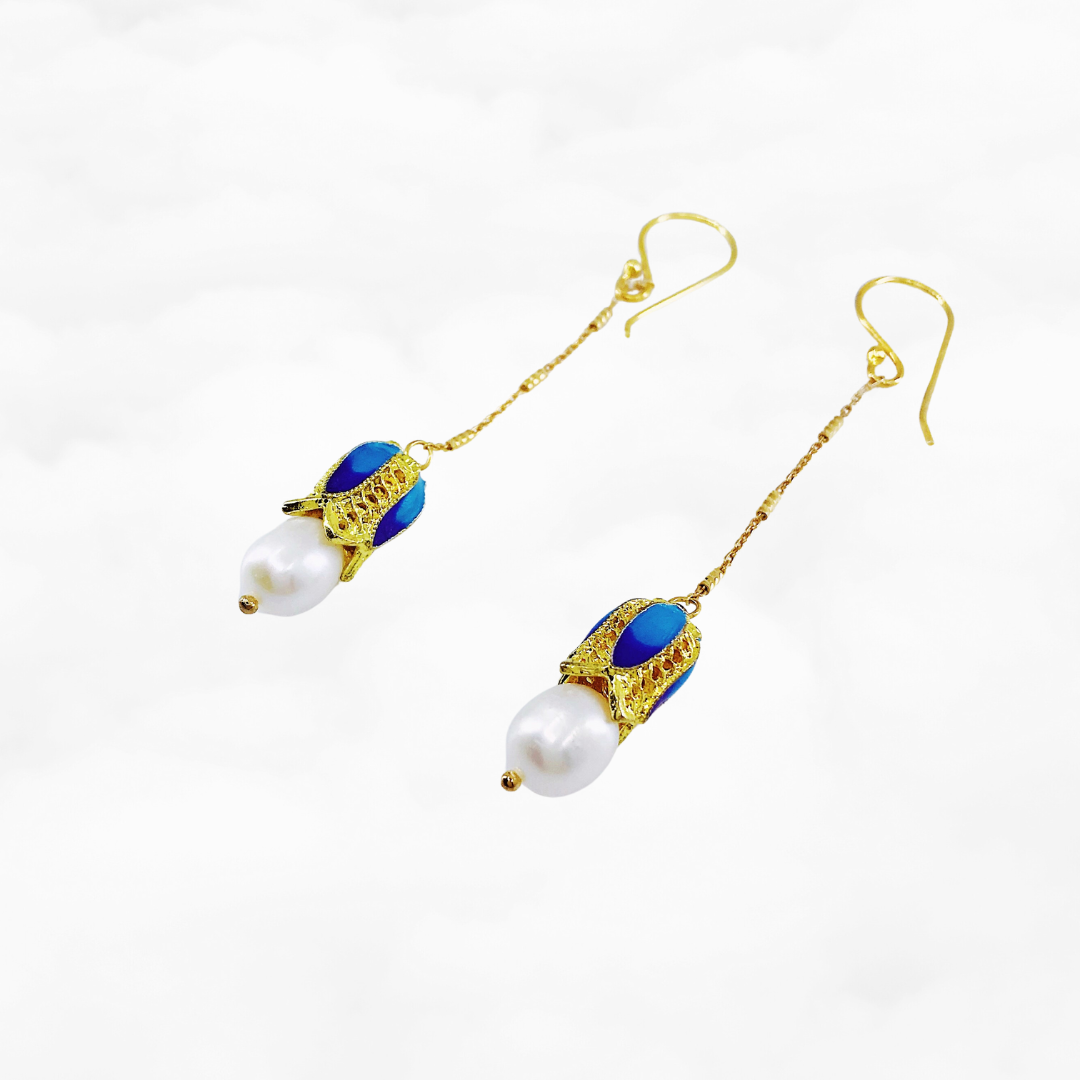 Enamel Floral Pearl Earrings - Yun Boutique