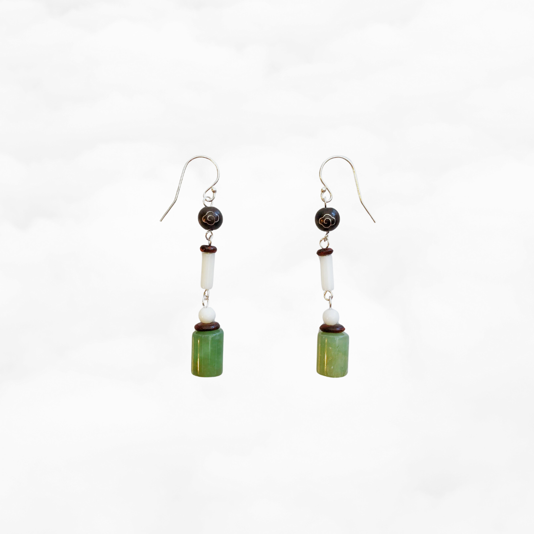 Vintage Jade and Rosewood Earrings - Yun Boutique