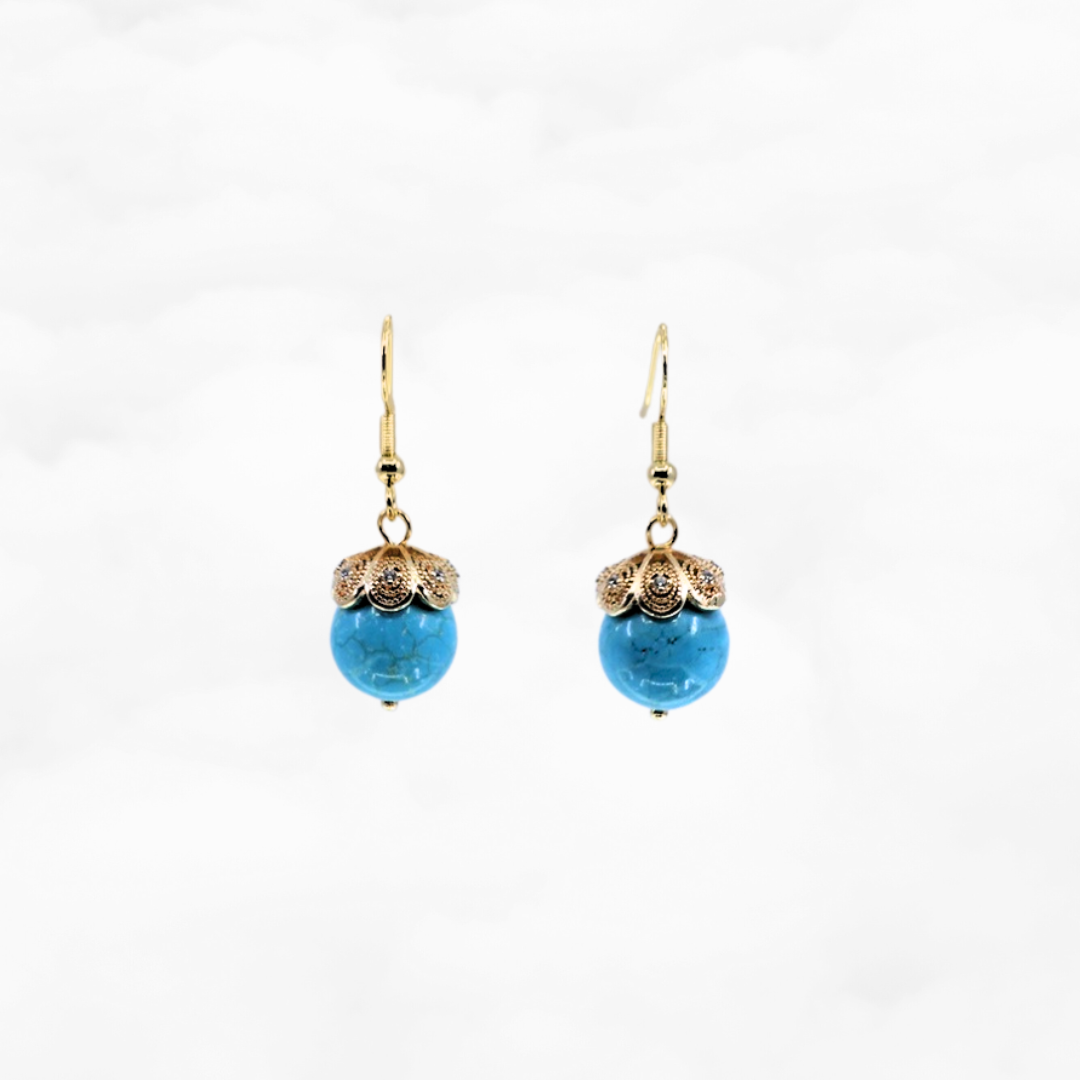 Turquoise Howlite Filigree Earrings Gold - Yun Boutique