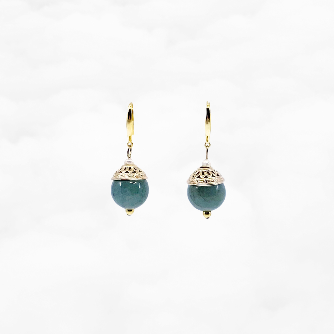 Gold Green Jadeite Earrings - Yun Boutique