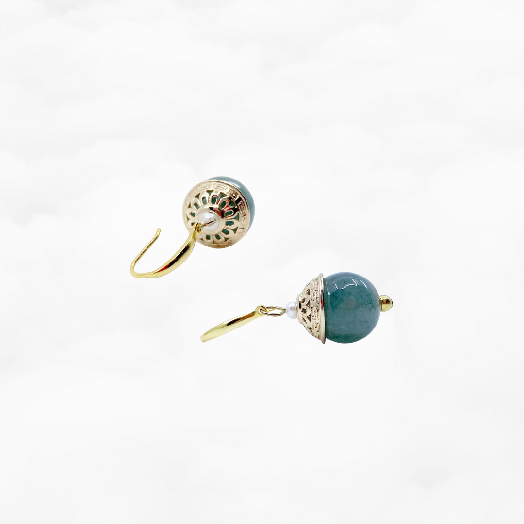 Gold Green Jadeite Earrings - Yun Boutique