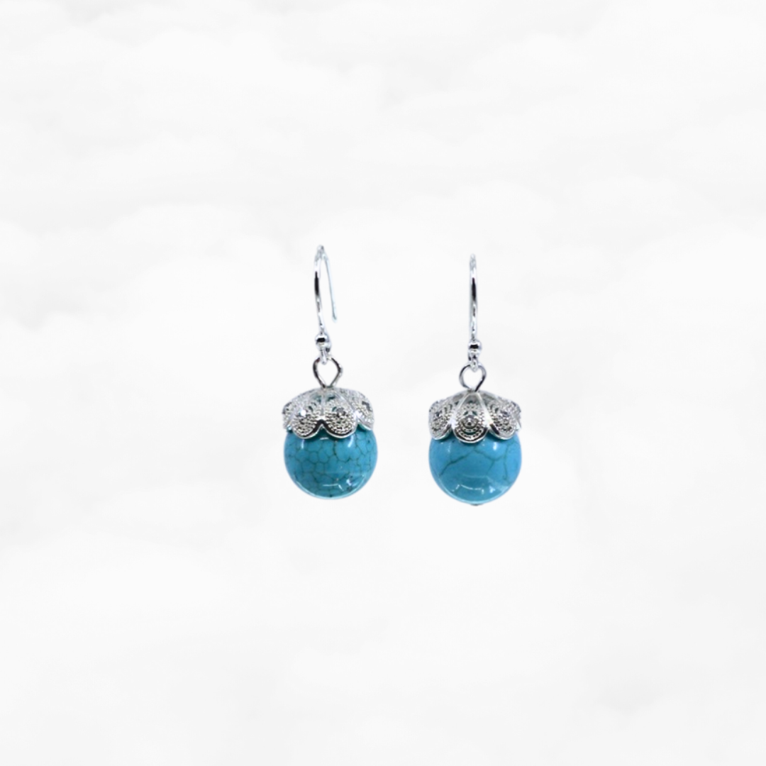 Turquoise Howlite Filigree Earrings Silver - Yun Boutique