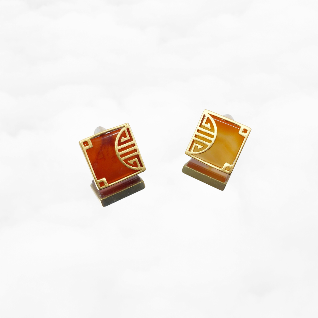 Gold Square Carnelian Studs - Yun Boutique