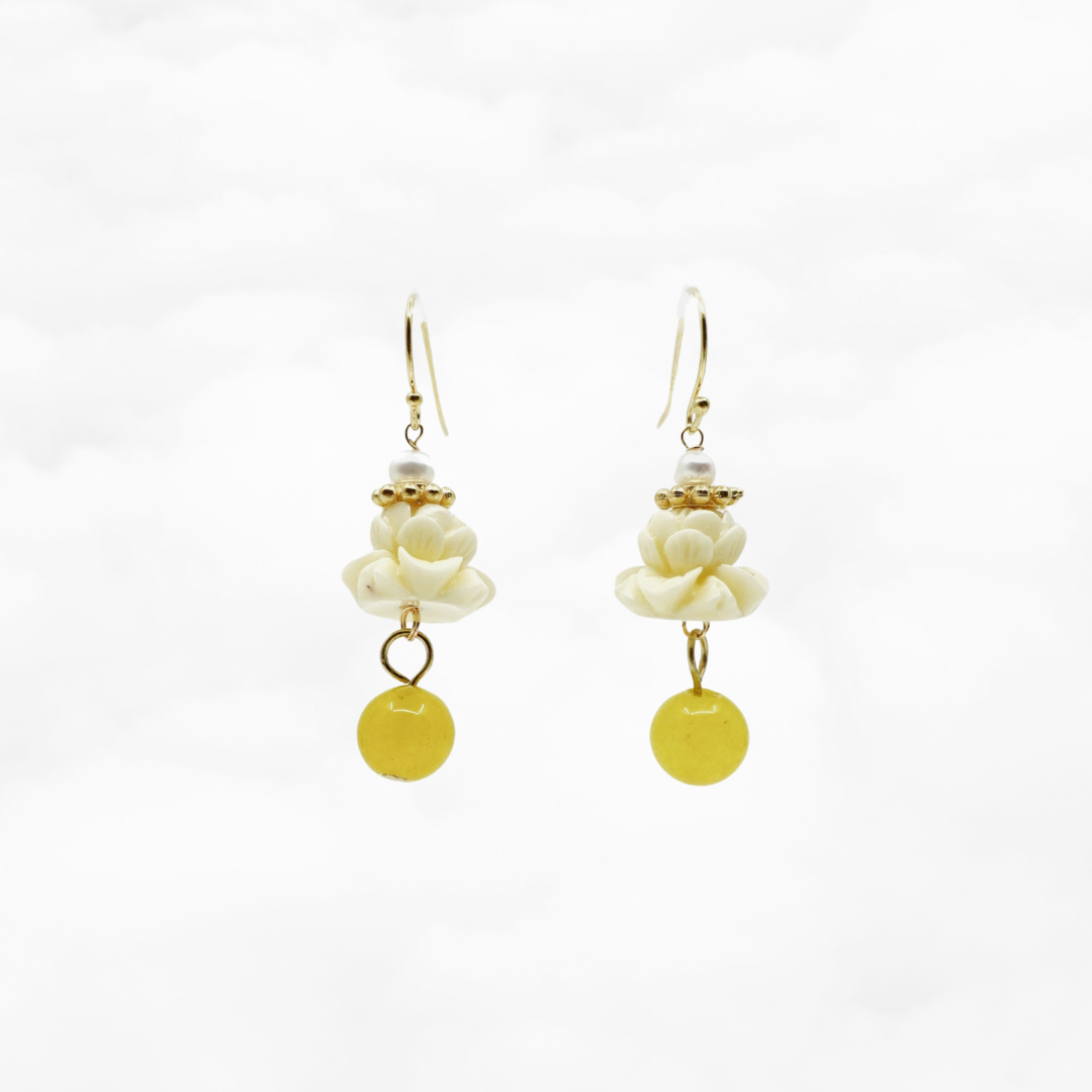 Coral Lotus Earrings - Yellow Jade - Yun Boutique